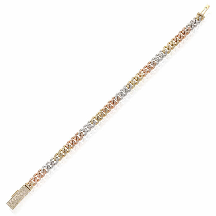 2.10CTW Natural Diamond 10K Rose Gold Tri - Color 6mm Cuban Bracelet (Solid Links) 7" - WJD Exclusives