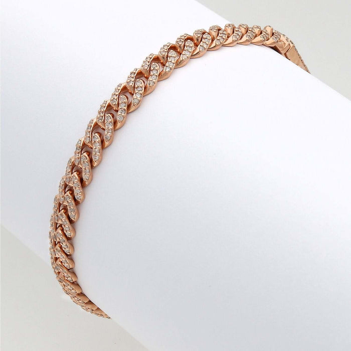 2.10CTW Natural Diamond 10K Rose Gold Tri - Color 6mm Cuban Bracelet (Solid Links) 7" - WJD Exclusives