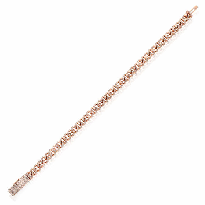 2.10CTW Natural Diamond 10K Rose Gold Tri - Color 6mm Cuban Bracelet (Solid Links) 7" - WJD Exclusives