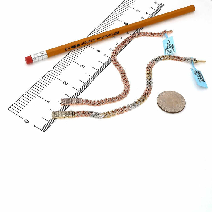 2.10CTW Natural Diamond 10K Rose Gold Tri - Color 6mm Cuban Bracelet (Solid Links) 7" - WJD Exclusives