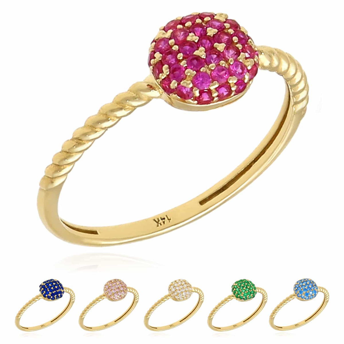 0.35CTW CZ 14K Yellow Gold Multiple Colors Cocktail Ring - WJD Exclusives