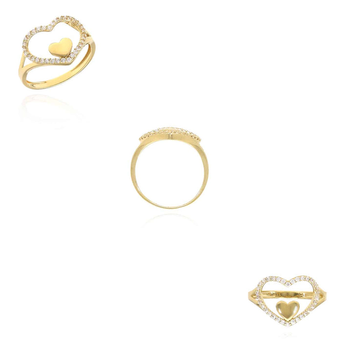 0.20CTW CZ 14K Yellow Gold Heart in Heart Halo Cocktail Ring - WJD Exclusives