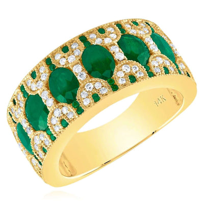 2.36CTW Natural Diamond & Green Emerald 14K Gold Cocktail Ring - WJD Exclusives