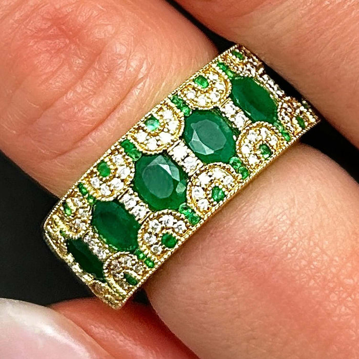 2.36CTW Natural Diamond & Green Emerald 14K Gold Cocktail Ring - WJD Exclusives