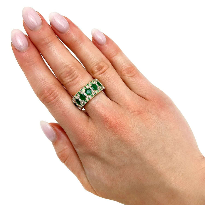 2.36CTW Natural Diamond & Green Emerald 14K Gold Cocktail Ring - WJD Exclusives