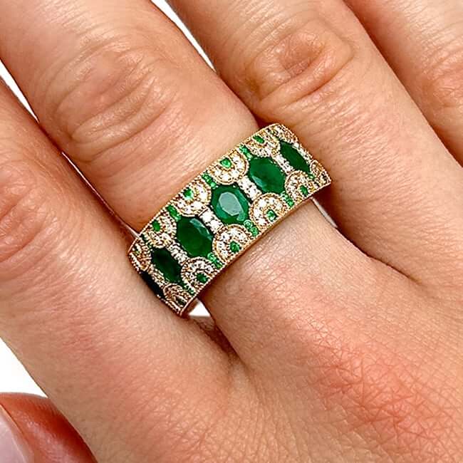 2.36CTW Natural Diamond & Green Emerald 14K Gold Cocktail Ring - WJD Exclusives