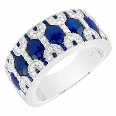 2.75CTW Natural Diamond & Blue Sapphire 14K White Gold Cocktail Ring - WJD Exclusives