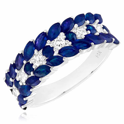 2.70CTW Natural Diamond & Blue Sapphire 14K White Gold Cocktail Ring - WJD Exclusives
