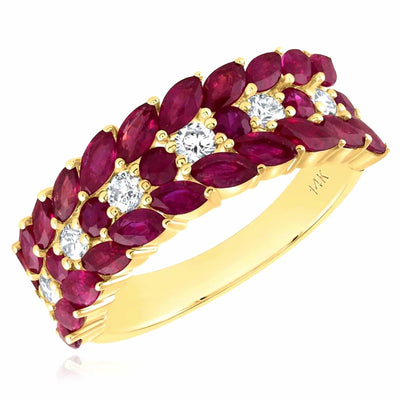 2.80CTW Natural Diamond & Marquise Ruby 14K Gold Cocktail Ring - WJD Exclusives