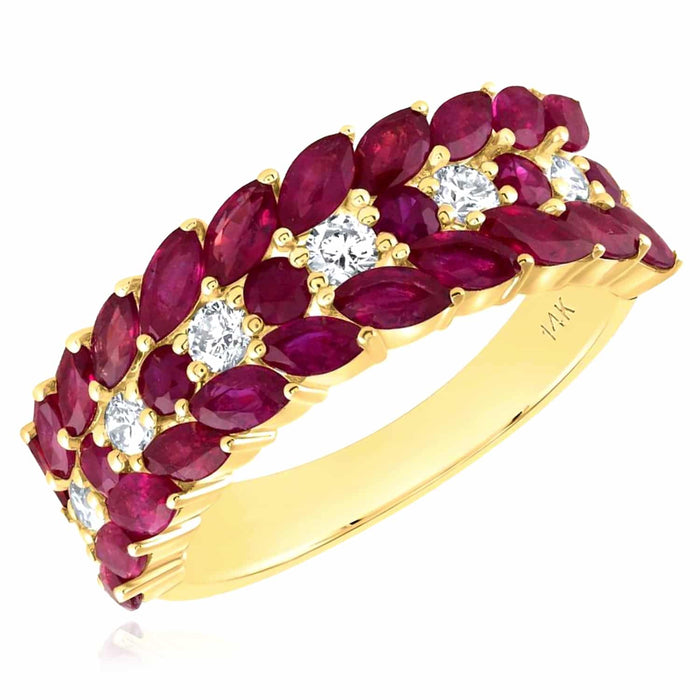 2.80CTW Natural Diamond & Marquise Ruby 14K Gold Cocktail Ring - WJD Exclusives