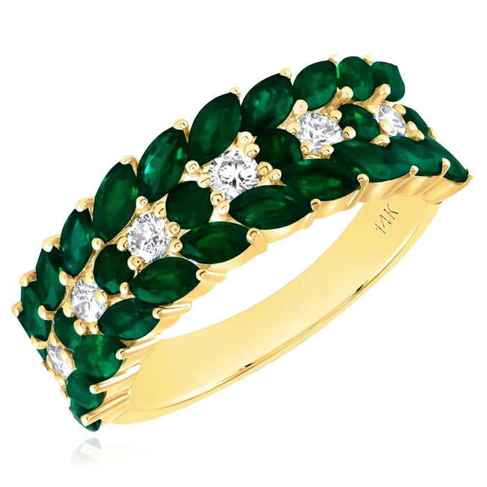2.45CTW Natural Diamond & Green Emerald 14K Gold Cocktail Ring - WJD Exclusives
