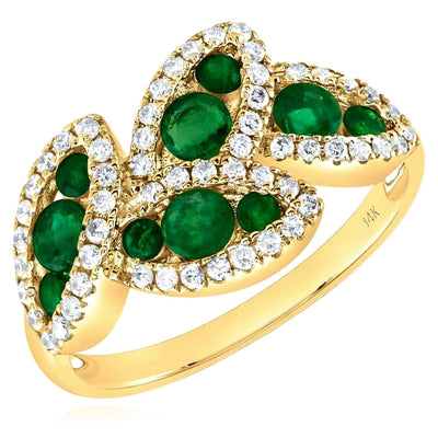 1.08CTW Natural Diamond & Green Emerald 14K Gold Twist Leaf Cocktail Ring - WJD Exclusives