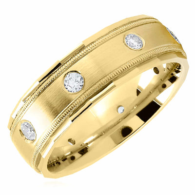 0.25CTW Natural Diamond 5mm 14K Yellow Gold Bezel - Set Wedding Band Ring - WJD Exclusives