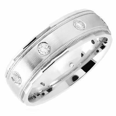 0.25CTW Natural Diamond 5mm 14K White Gold Bezel - Set Wedding Band Ring - WJD Exclusives