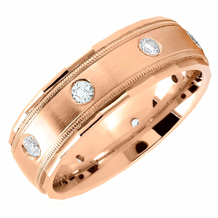 0.25CTW Natural Diamond 5mm 14K Rose Gold Bezel - Set Wedding Band Ring - WJD Exclusives