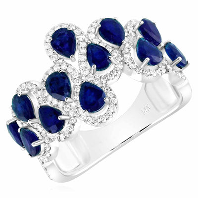 2.50CTW Natural Diamond & Pear Blue Sapphire 14K White Gold Cocktail Ring - WJD Exclusives