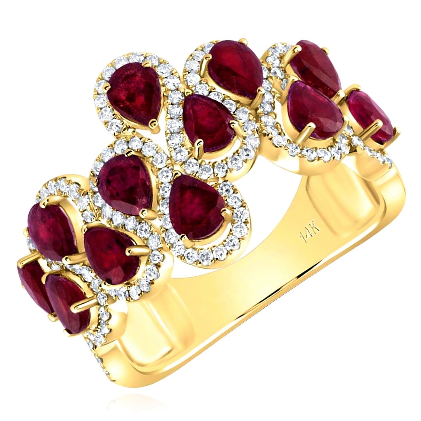 2.87CTW Real Diamond Red Ruby Pear 14K Real Gold Cocktail Ring