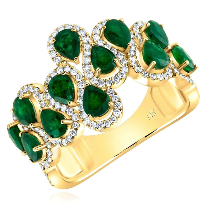 2.37CTW Natural Diamond & Green Emerald 14K Gold Pear - Cut Cocktail Ring - WJD Exclusives