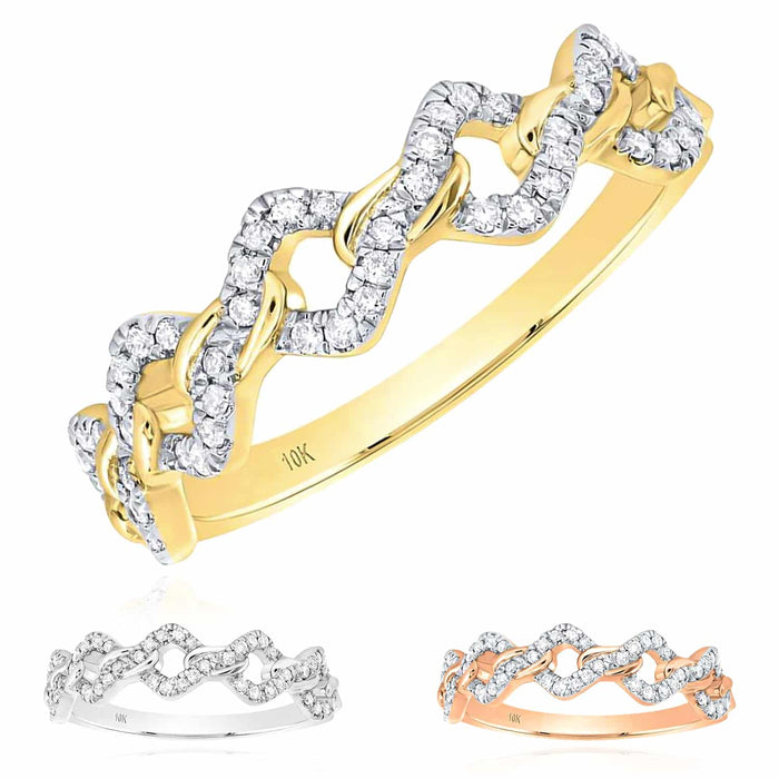 0.20CTW Natural Diamond 5mm 10K Gold Yellow White Rose Miami Stackable Ring - WJD Exclusives