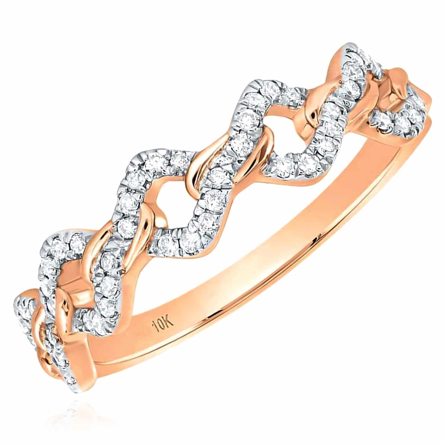 0.20CTW Real Diamond 5mm 10K Gold Yellow White Rose Miami Stackable Ring
