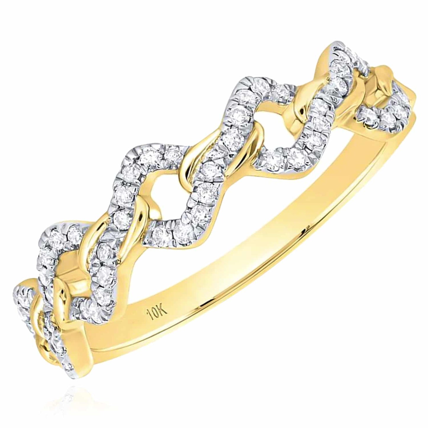 0.20CTW Real Diamond 5mm 10K Gold Yellow White Rose Miami Stackable Ring