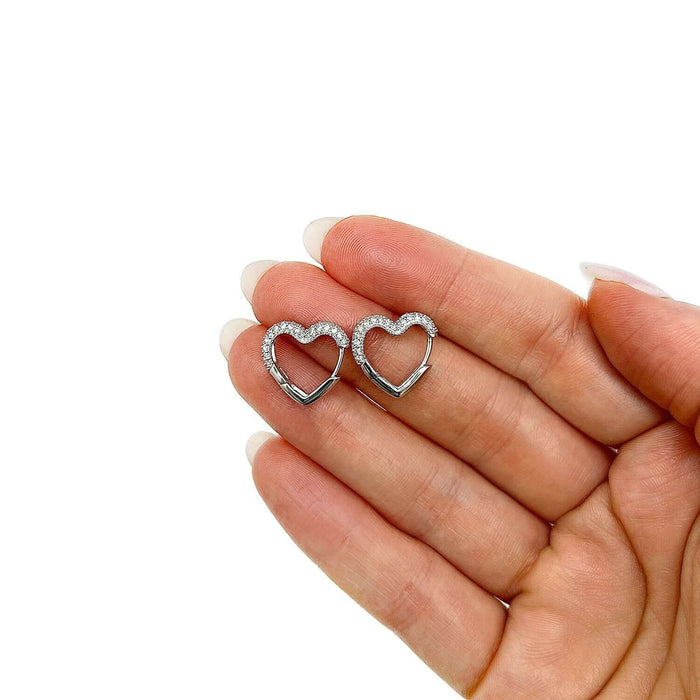 0.75CTW Natural Diamond 14K Yellow Gold White Heart Huggie Hoop Earrings 16mm - WJD Exclusives