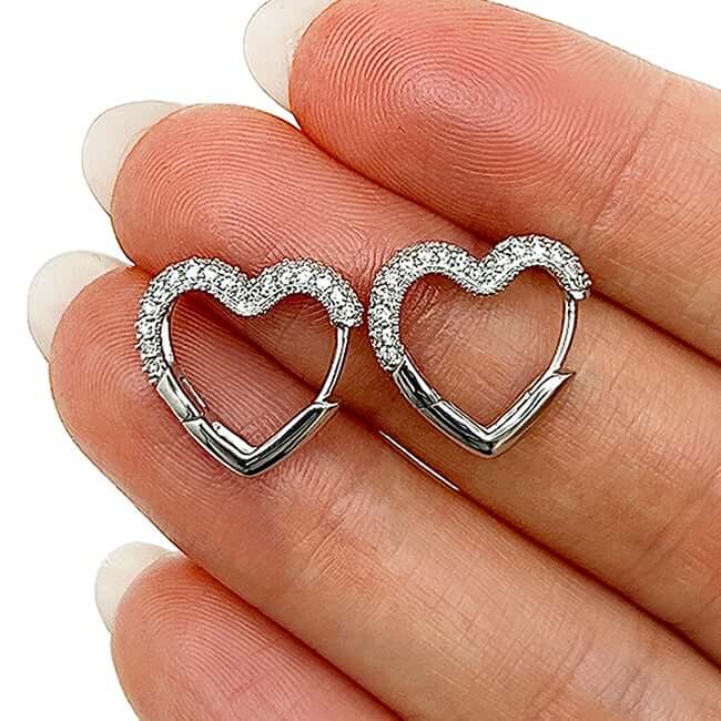 0.75CTW Natural Diamond 14K Yellow Gold White Heart Huggie Hoop Earrings 16mm - WJD Exclusives
