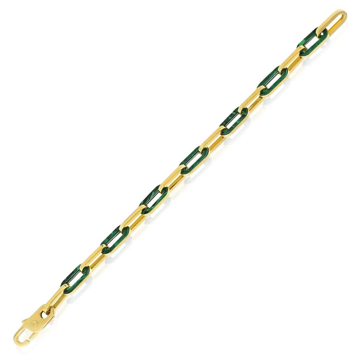 14K Yellow Gold 7mm Paperclip Black Onyx Malachite MOP Turquoise Bracelet (Solid Links) 7.5" - WJD Exclusives