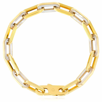 14K Yellow Gold 7mm Paperclip Black Onyx Malachite MOP Turquoise Bracelet (Solid Links) 7.5" - WJD Exclusives