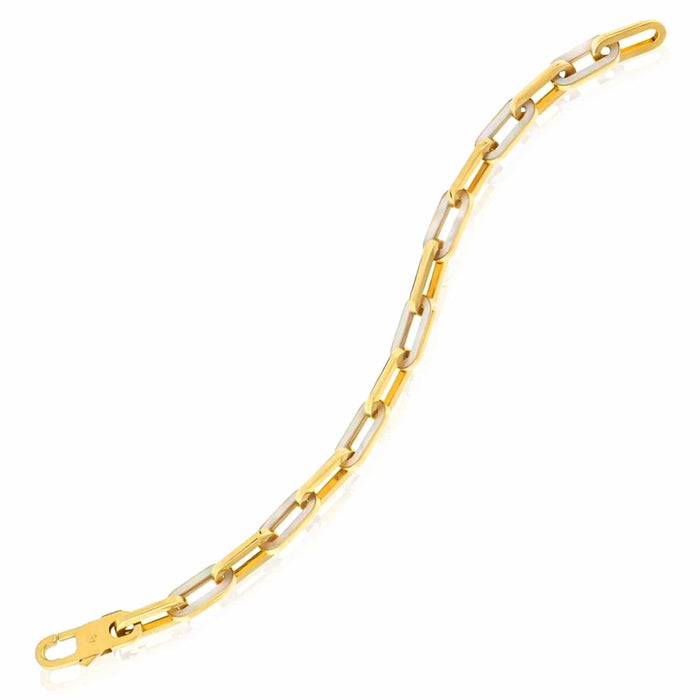 14K Yellow Gold 7mm Paperclip Black Onyx Malachite MOP Turquoise Bracelet (Solid Links) 7.5" - WJD Exclusives