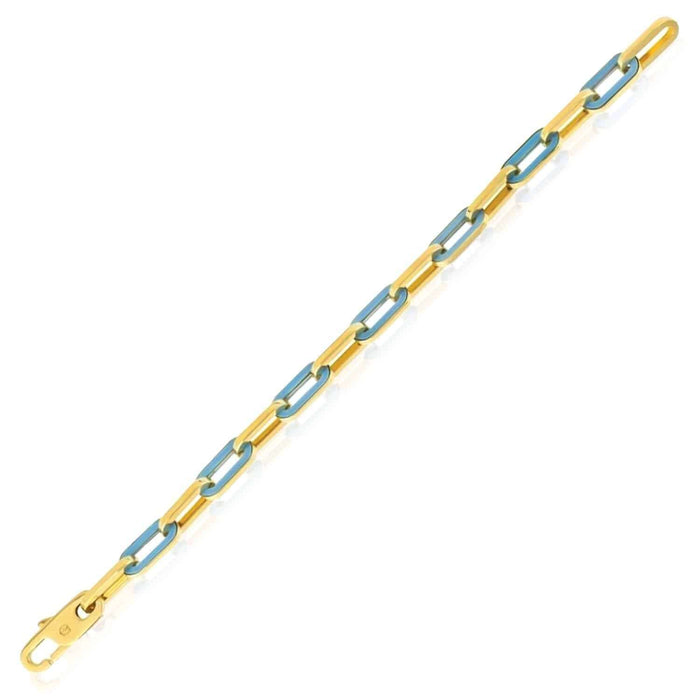 14K Yellow Gold 7mm Paperclip Black Onyx Malachite MOP Turquoise Bracelet (Solid Links) 7.5" - WJD Exclusives