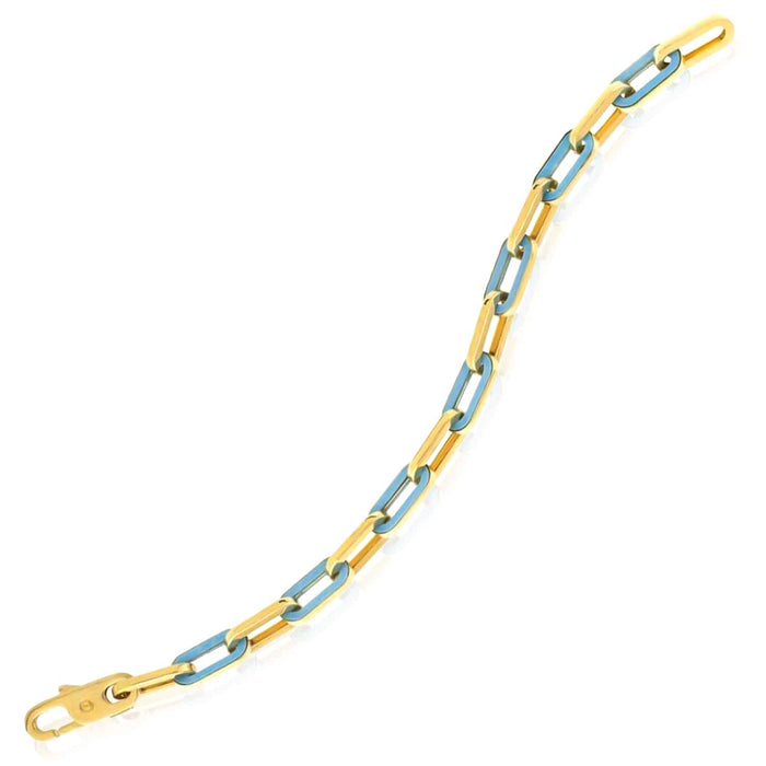 14K Yellow Gold 7mm Paperclip Black Onyx Malachite MOP Turquoise Bracelet (Solid Links) 7.5" - WJD Exclusives
