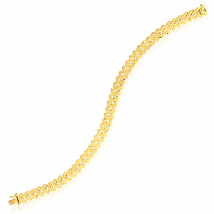 0.12CTW Natural Diamond 14K Yellow Gold 7.5mm Laurel Leaf Chevron Bracelet (Solid Links) 7.5" - WJD Exclusives
