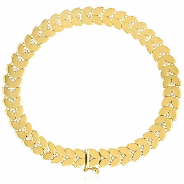 0.12CTW Natural Diamond 14K Yellow Gold 7.5mm Laurel Leaf Chevron Bracelet (Solid Links) 7.5" - WJD Exclusives