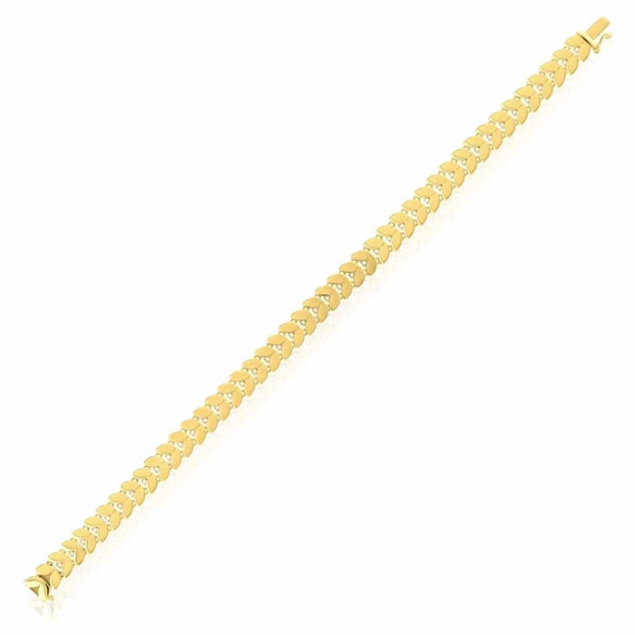 0.12CTW Natural Diamond 14K Yellow Gold 7.5mm Laurel Leaf Chevron Bracelet (Solid Links) 7.5" - WJD Exclusives