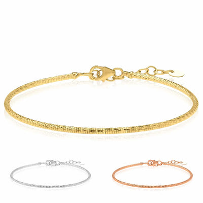 14K Yellow White Rose Gold Diamond - Cut Bangle Stack Bracelet (Solid Links) 7" - 8.25" Adjustable - WJD Exclusives