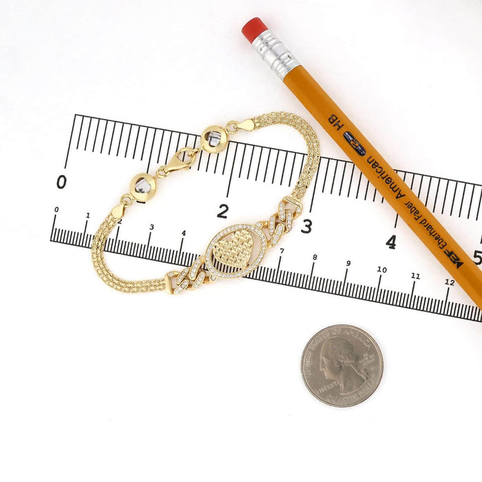 0.70CTW CZ 14K Yellow Gold Cuban Bismark Heart Bracelet (Hollow) 7.25" - WJD Exclusives