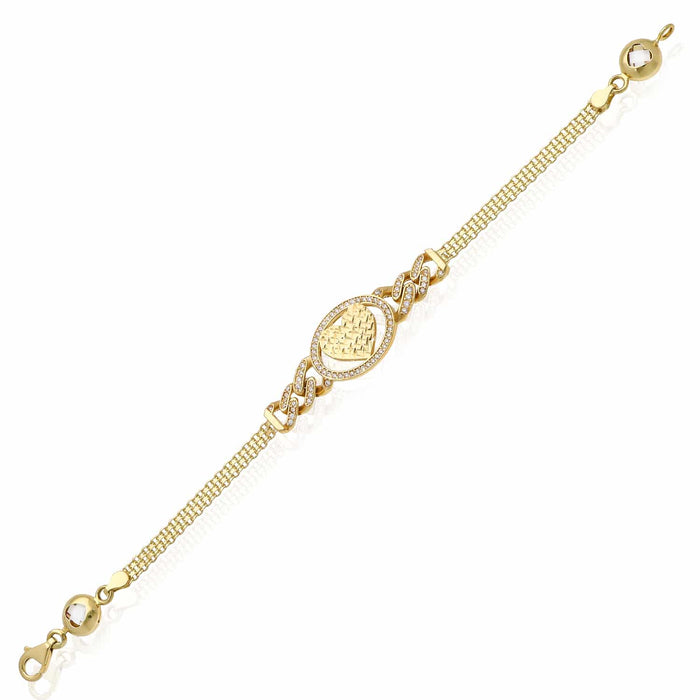 0.70CTW CZ 14K Yellow Gold Cuban Bismark Heart Bracelet (Hollow) 7.25" - WJD Exclusives