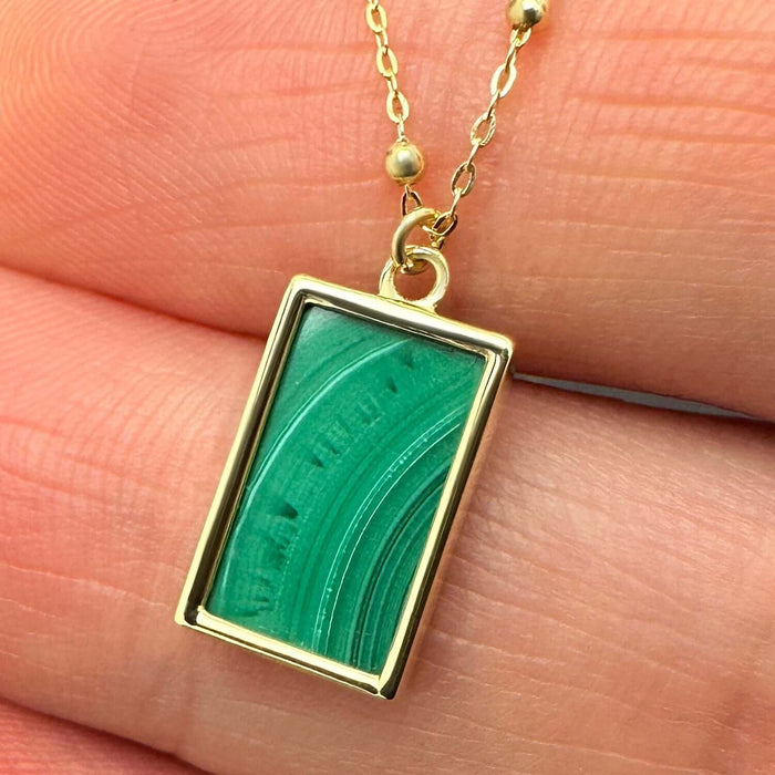 14K Yellow Gold Rectangular Green Black White Necklace (Solid Links) 16" - 18" Adjustable - WJD Exclusives