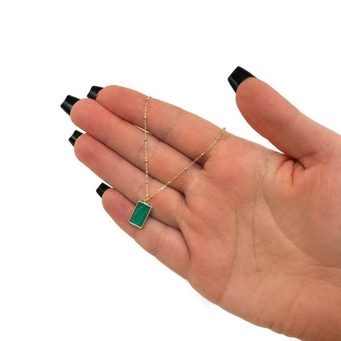 14K Yellow Gold Rectangular Green Black White Necklace (Solid Links) 16" - 18" Adjustable - WJD Exclusives