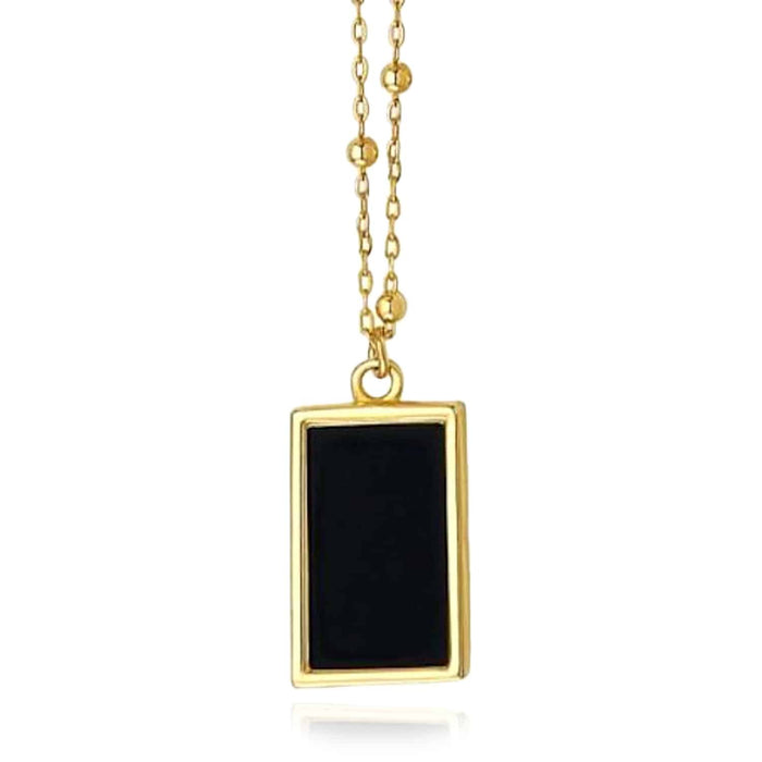 14K Yellow Gold Rectangular Green Black White Necklace (Solid Links) 16" - 18" Adjustable - WJD Exclusives