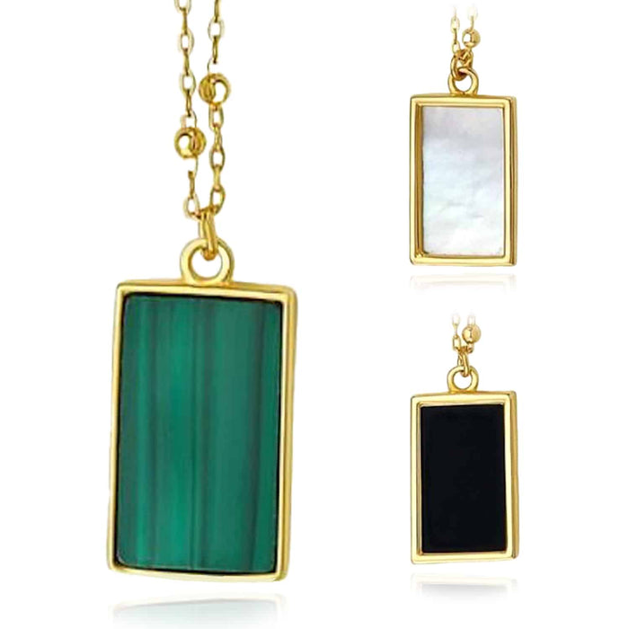 14K Yellow Gold Rectangular Green Black White Necklace (Solid Links) 16" - 18" Adjustable - WJD Exclusives