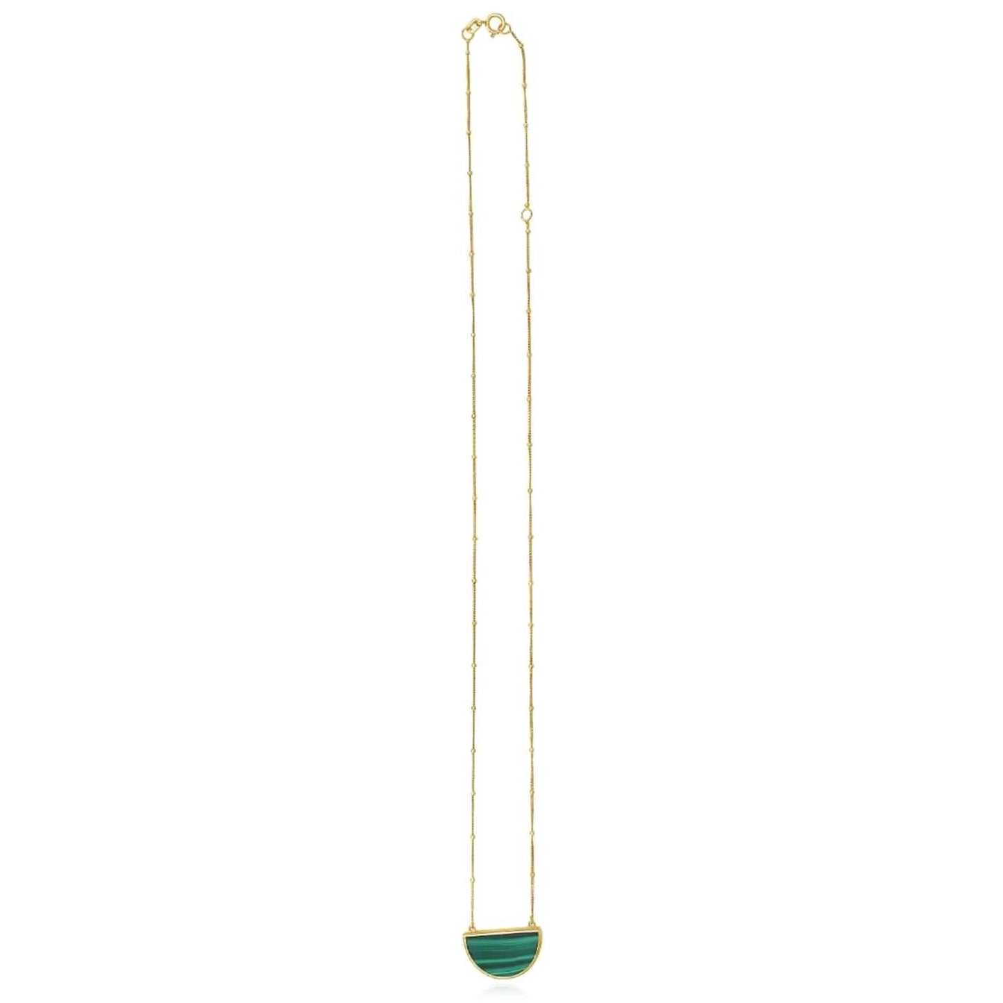 14K Real Gold Half-Moon Gemstone Pendant Necklace 16"-18" Adjustable