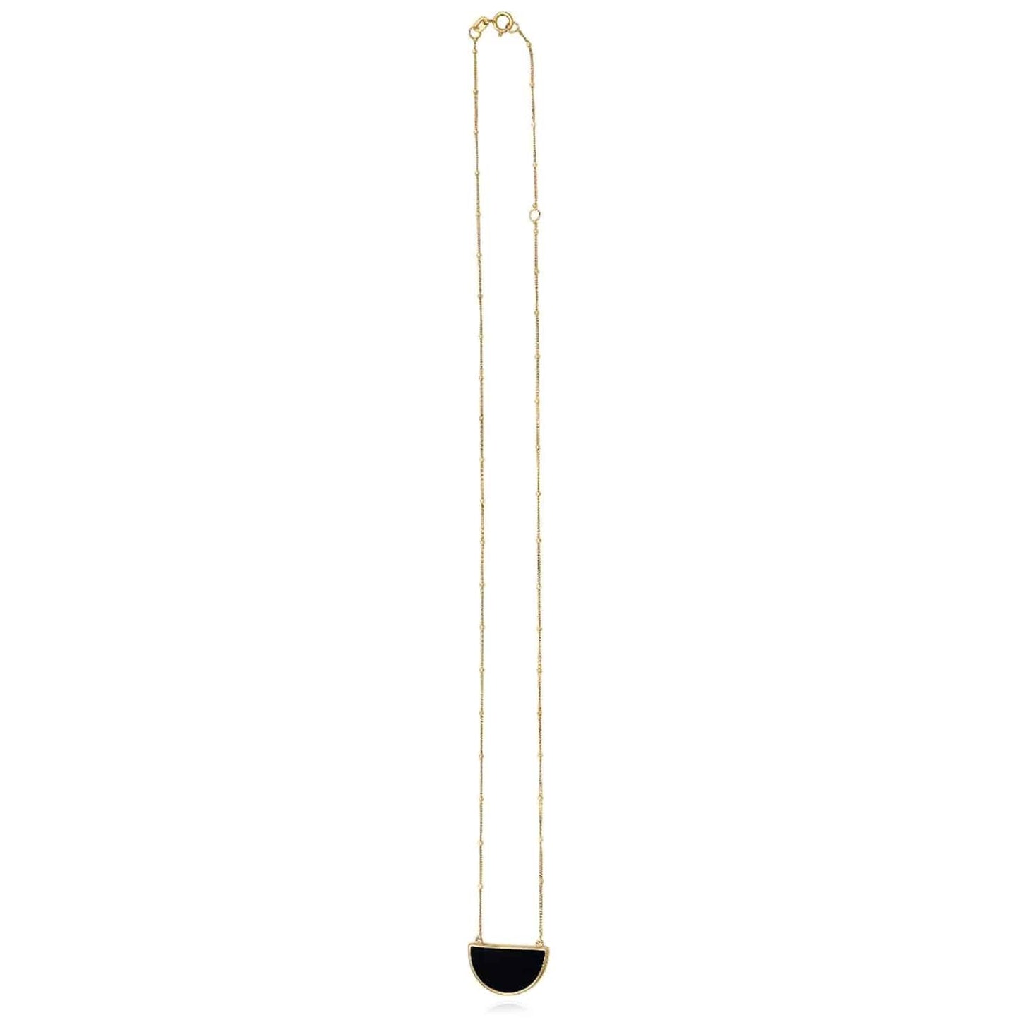 14K Real Gold Half-Moon Gemstone Pendant Necklace 16"-18" Adjustable