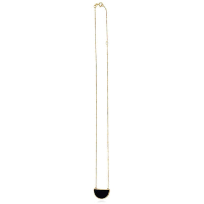 14K Real Gold Half-Moon Gemstone Pendant Necklace 16"-18" Adjustable
