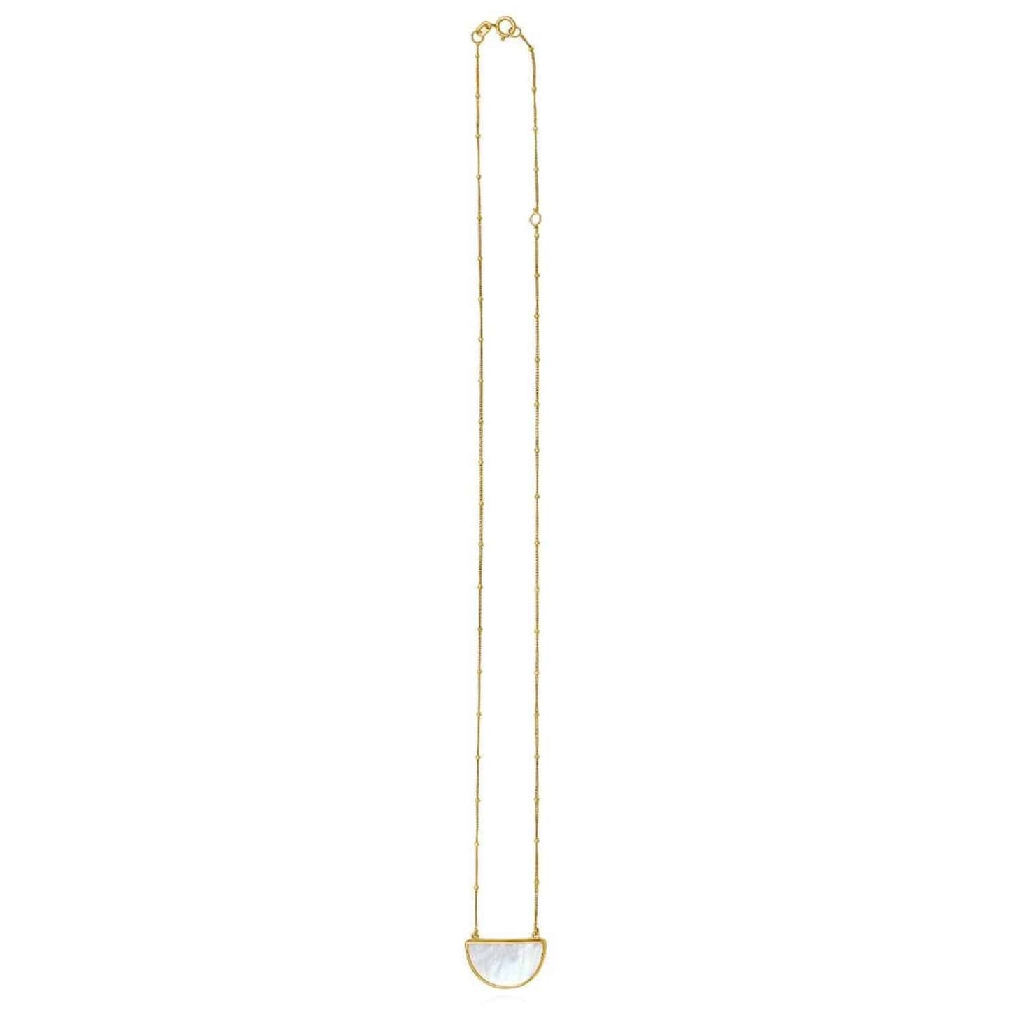 14K Real Gold Half-Moon Gemstone Pendant Necklace 16"-18" Adjustable