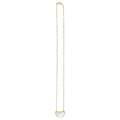 14K Real Gold Half-Moon Gemstone Pendant Necklace 16"-18" Adjustable