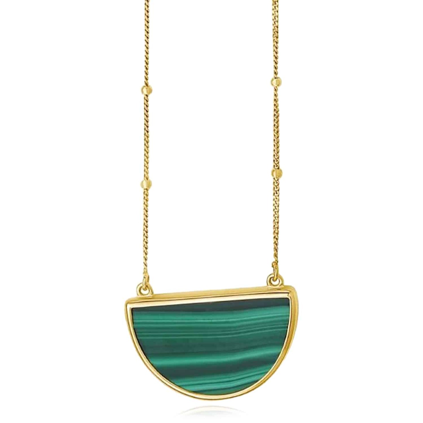 14K Real Gold Half-Moon Gemstone Pendant Necklace 16"-18" Adjustable