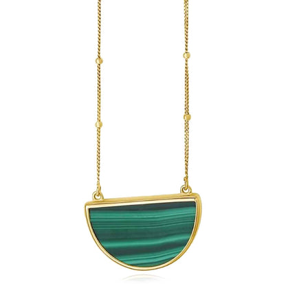 14K Real Gold Half-Moon Gemstone Pendant Necklace 16"-18" Adjustable