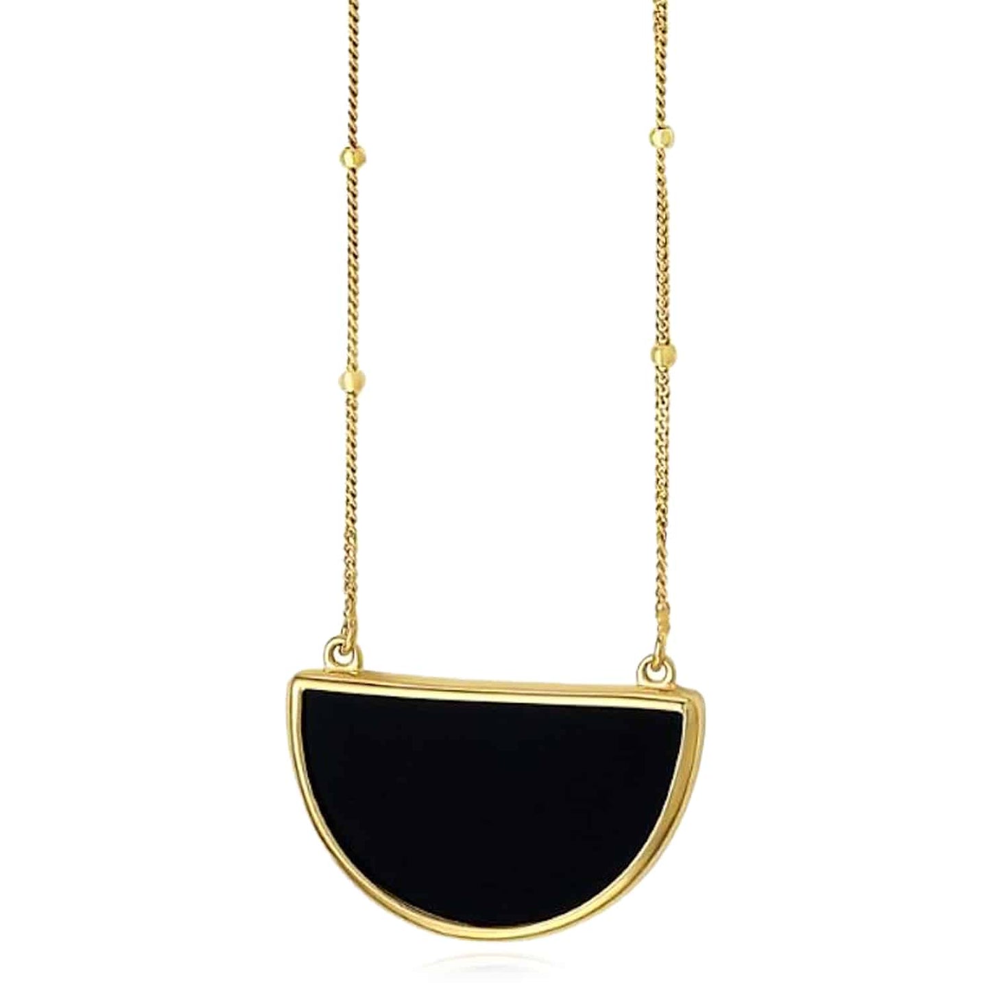 14K Real Gold Half-Moon Gemstone Pendant Necklace 16"-18" Adjustable